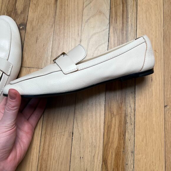 Tod's T Women's 38 1/2 US 8.5 Timeless Leather Loafters White With Gold Hardwear - Picture 3 of 16